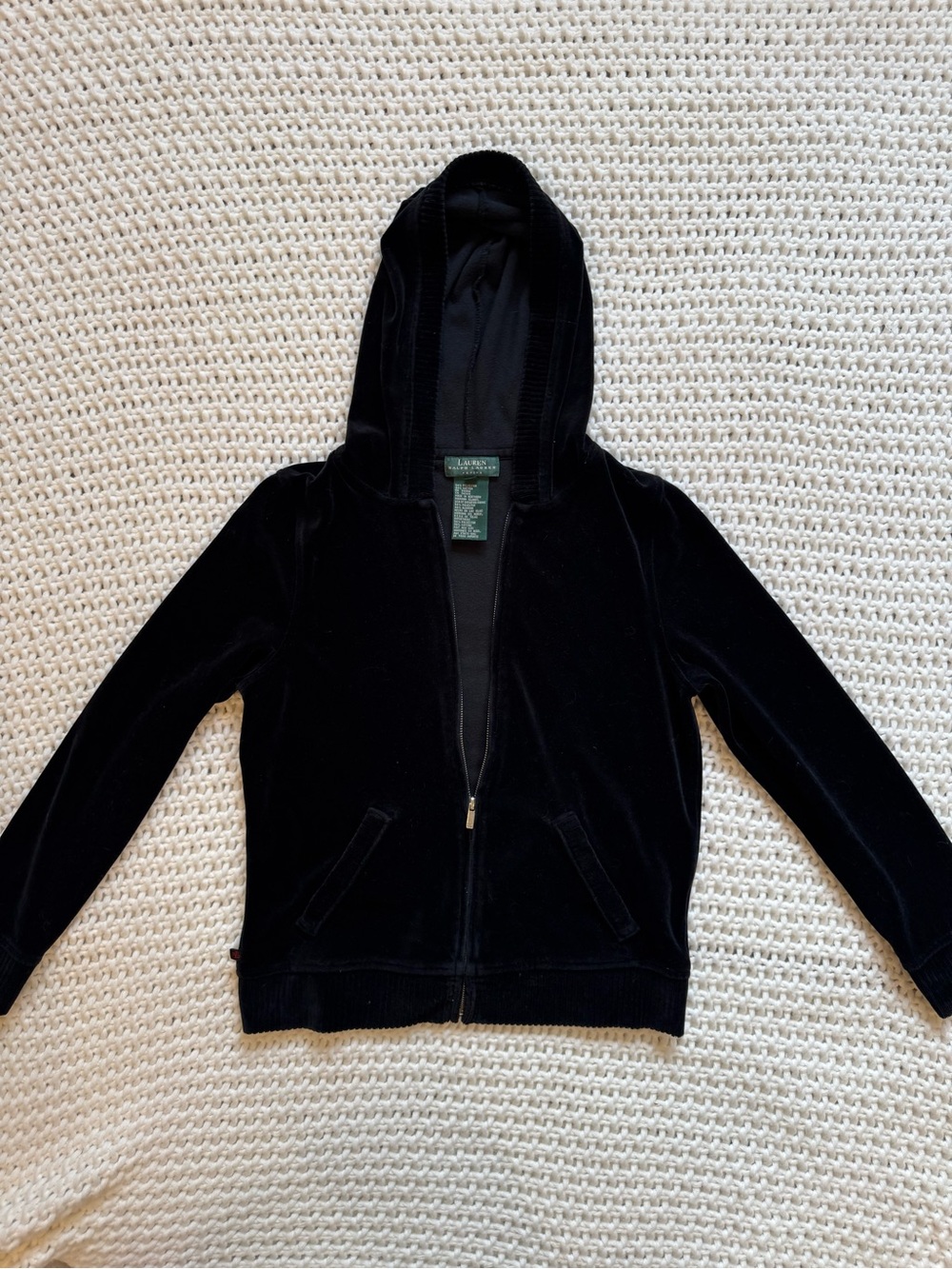 Ralph Lauren Black Velvet Zip Hoodie Jacket